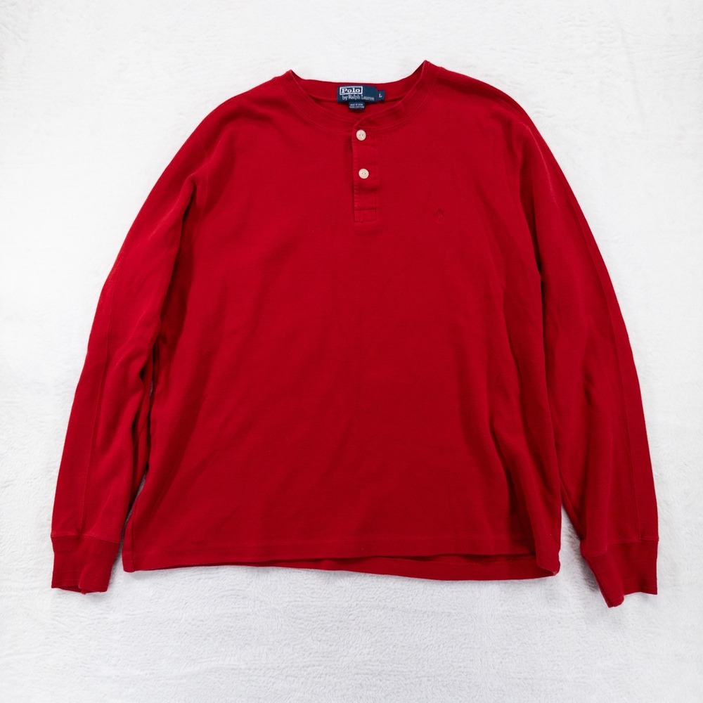 Polo Ralph Lauren Men Henley Shirt Large Red Long Sleeve Cotton Classic Heritage